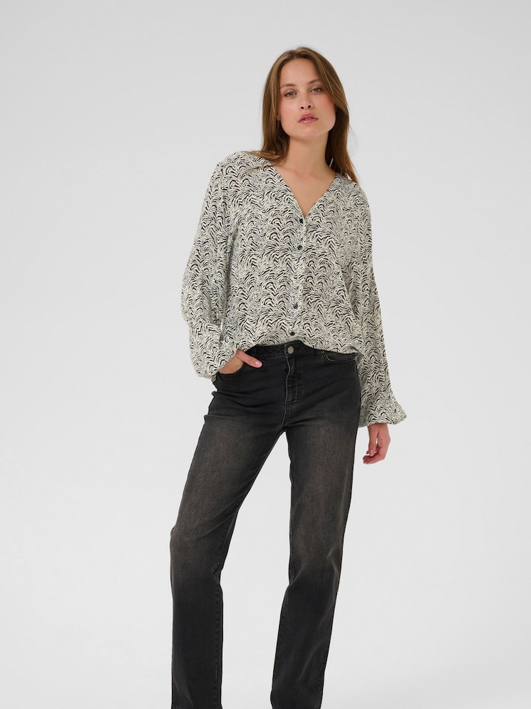 Kaffe Grey KAmiriam Long Sleeve V-Neck Blouse - Image 1 of 6