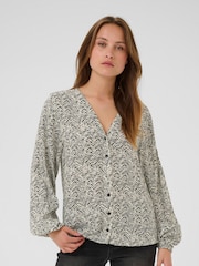 Kaffe Grey KAmiriam Long Sleeve V-Neck Blouse - Image 3 of 6