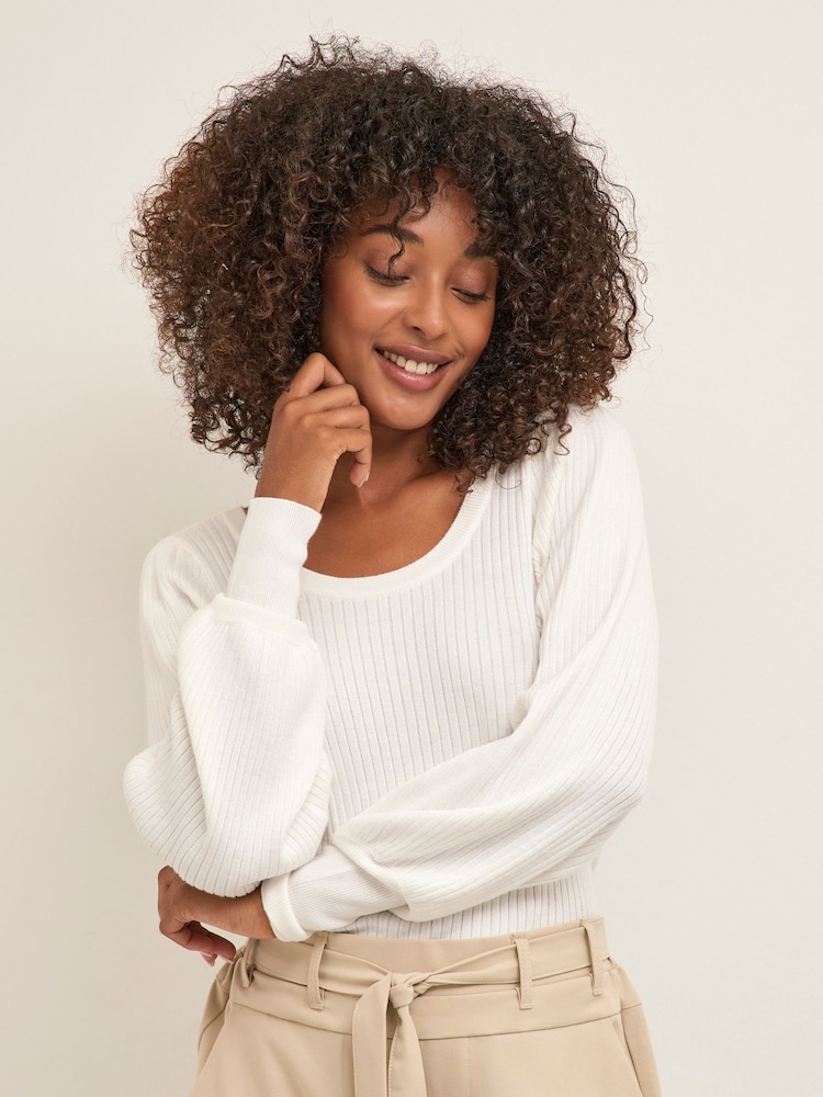 Kaffe Dora Round Neck Long Sleeve White Jumper - Image 1 of 6