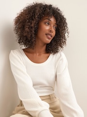 Kaffe Dora Round Neck Long Sleeve White Jumper - Image 4 of 6