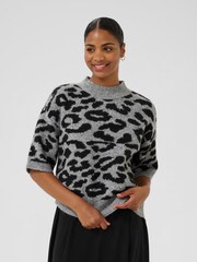 Kaffe Grey KAsandra Leopard Print Jumper - Image 1 of 6