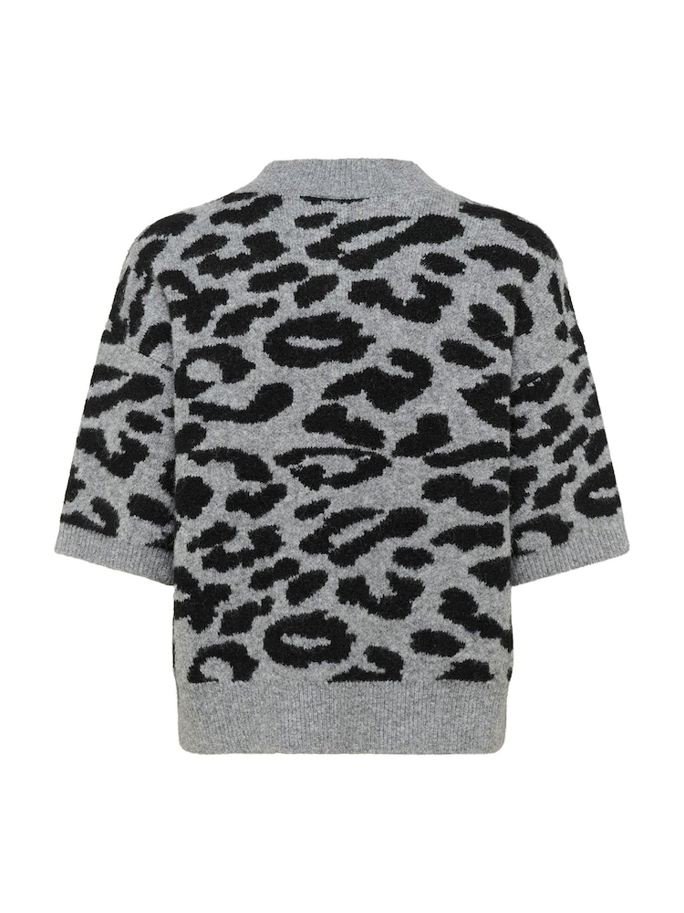 Kaffe Grey KAsandra Leopard Print Jumper - Image 6 of 6