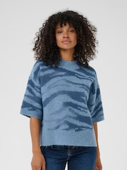 Kaffe Blue KAsandra Animal Print Jumper - Image 1 of 6
