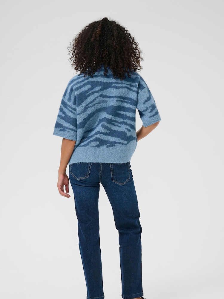 Kaffe Blue KAsandra Animal Print Jumper - Image 2 of 6