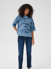Kaffe Blue KAsandra Animal Print Jumper - Image 3 of 6