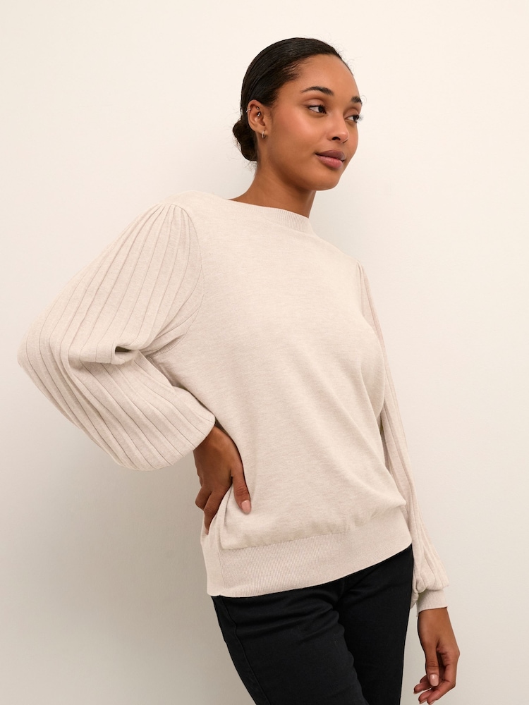 Kaffe Natural Lone Long Pleated Sleeve Jumper - Image 1 of 6