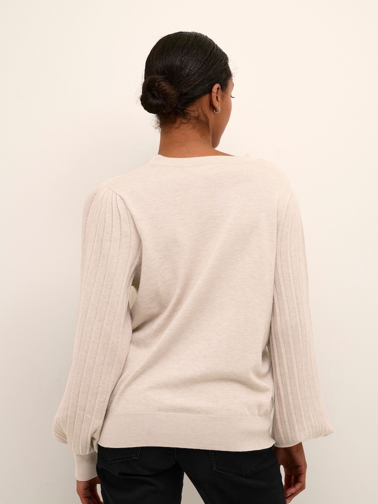 Kaffe Natural Lone Long Pleated Sleeve Jumper - Image 2 of 6