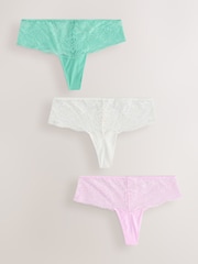أخضر/وردي/كريم - حزمة من 3 سراويل داخلية من الدانتيل - صورة 1 من 10