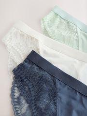 Navy/Green/Cream High Leg Lace Knickers 3 Pack - Image 11 of 12