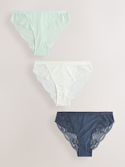 Navy/Green/Cream High Leg Lace Knickers 3 Pack - Image 7 of 12