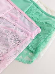 Pink/Green/Cream High Waist High Leg Lace Knickers 3 Pack - Image 11 of 12