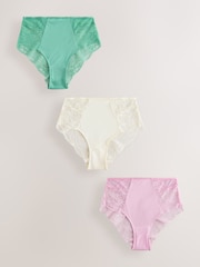 Pink/Green/Cream High Waist High Leg Lace Knickers 3 Pack - Image 7 of 12