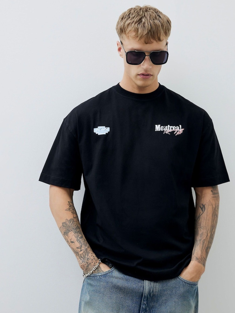 River Island Regular Fit Montreal Racing T-Shirt - Imagen 1 de 4