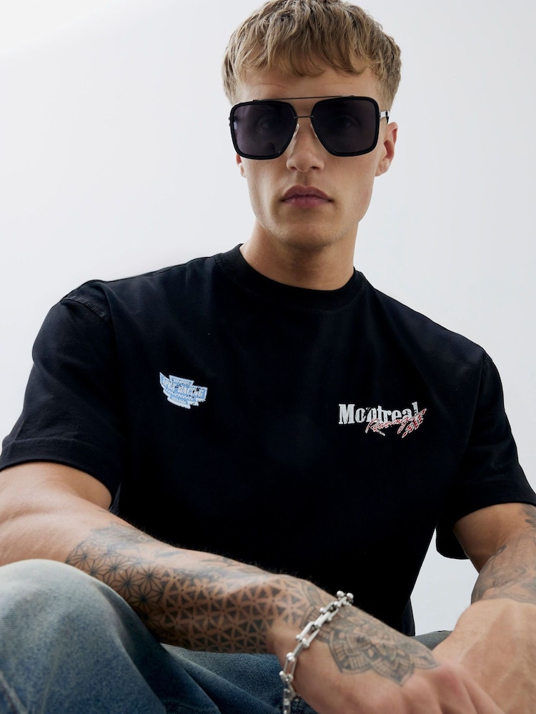 River Island Black Regular Fit Montreal Racing T-Shirt - Image 4 of 4 River Island Black Regular Fit Montreal Racing T-Shirt - Image 4 of 4