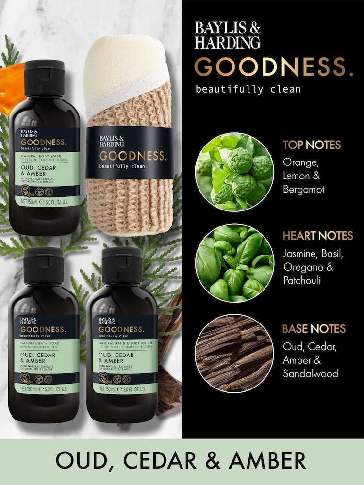 Baylis & Harding Goodness Oud, Cedar & Amber Essentials Gift Set - Image 2 of 5