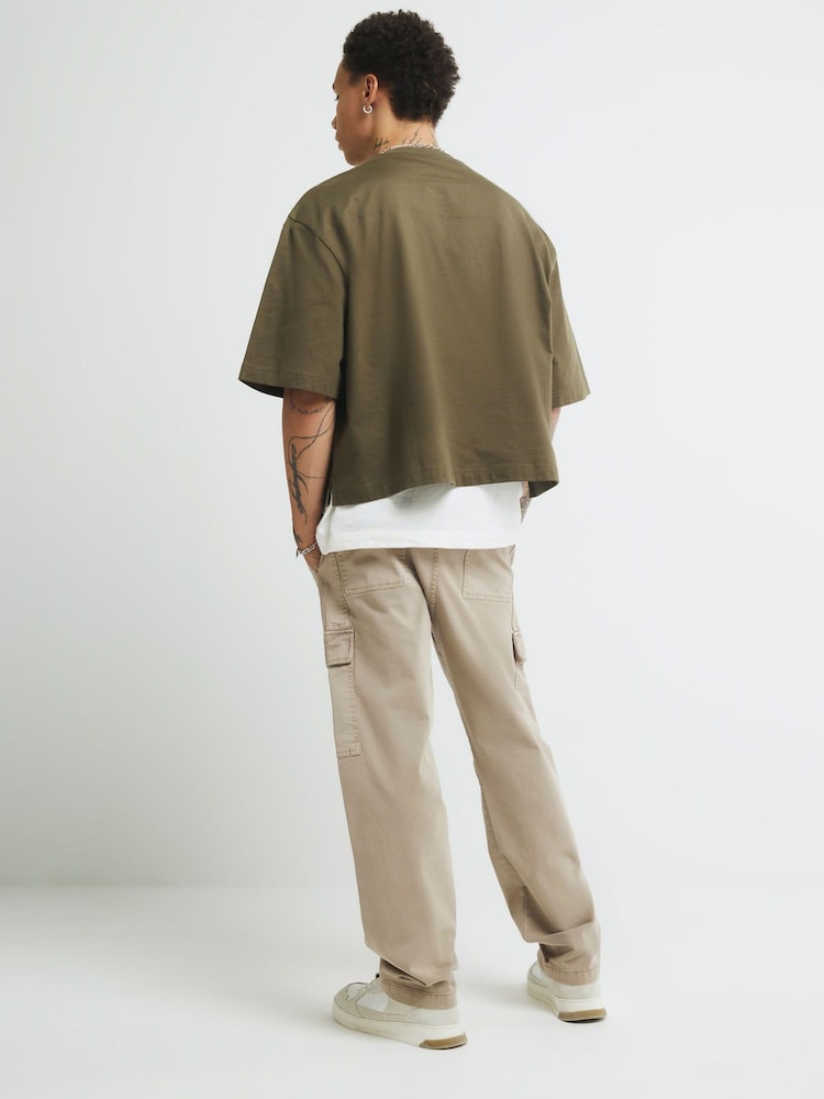 River Island Natural Loose Stretch Cargo Trousers - Image 4 of 4