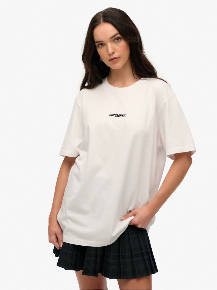 Superdry White Oversized Micro Logo T-Shirt - Image 1 of 5 Superdry White Oversized Micro Logo T-Shirt - Image 1 of 5