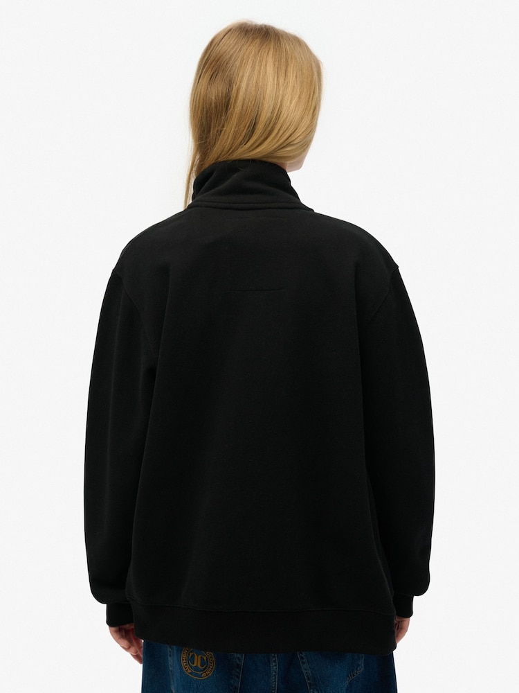 Superdry Black Oversized Essential Logo Track Top - Image 2 of 5 Superdry Black Oversized Essential Logo Track Top - Image 2 of 5