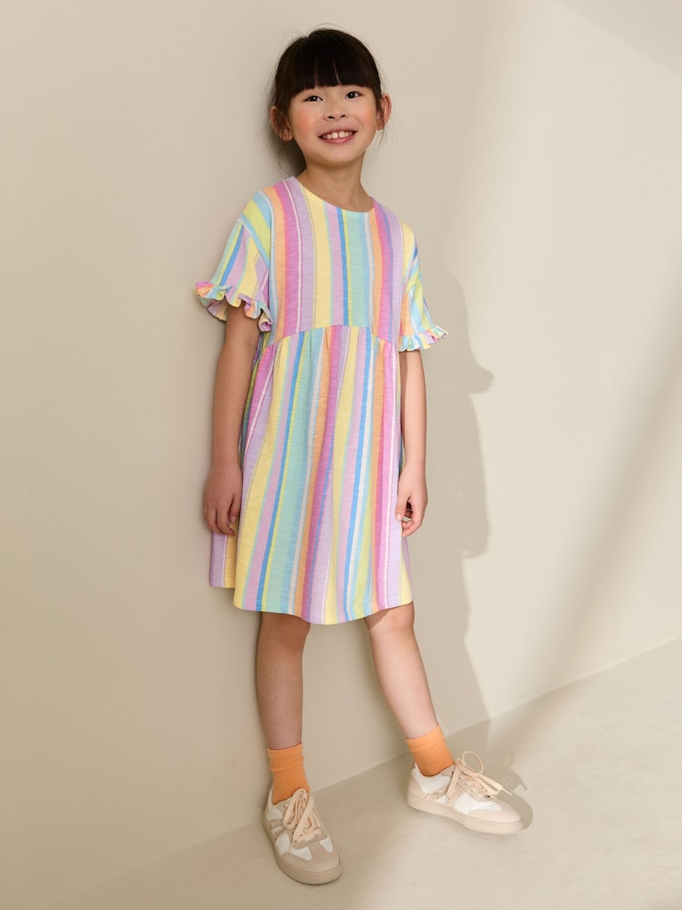 Rainbow Stripe Short Sleeve Jersey Dress (3-16yrs) - Image 2 of 7 Rainbow Stripe Short Sleeve Jersey Dress (3-16yrs) - Image 2 of 7