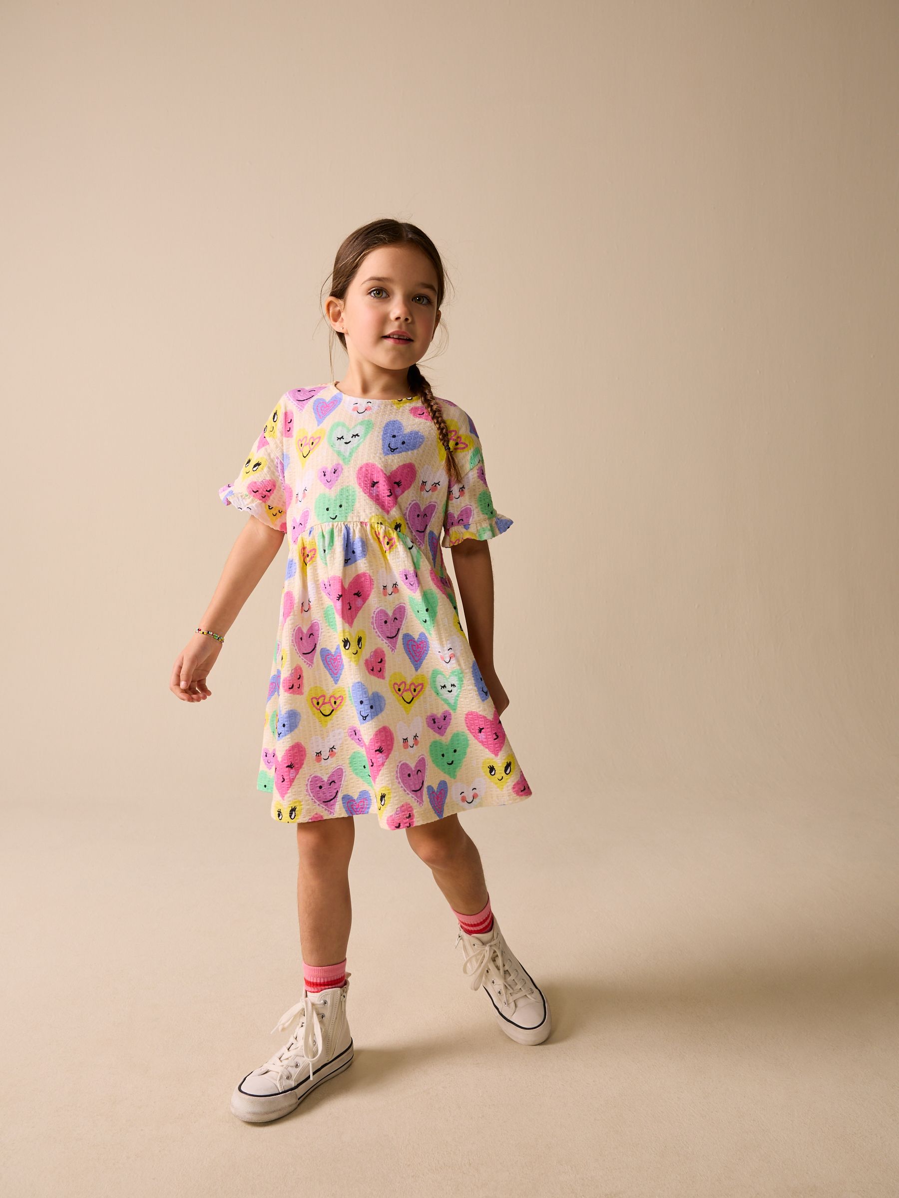 Buy Light Yellow Heart Print Short Sleeve Jersey Dress (3-16yrs
