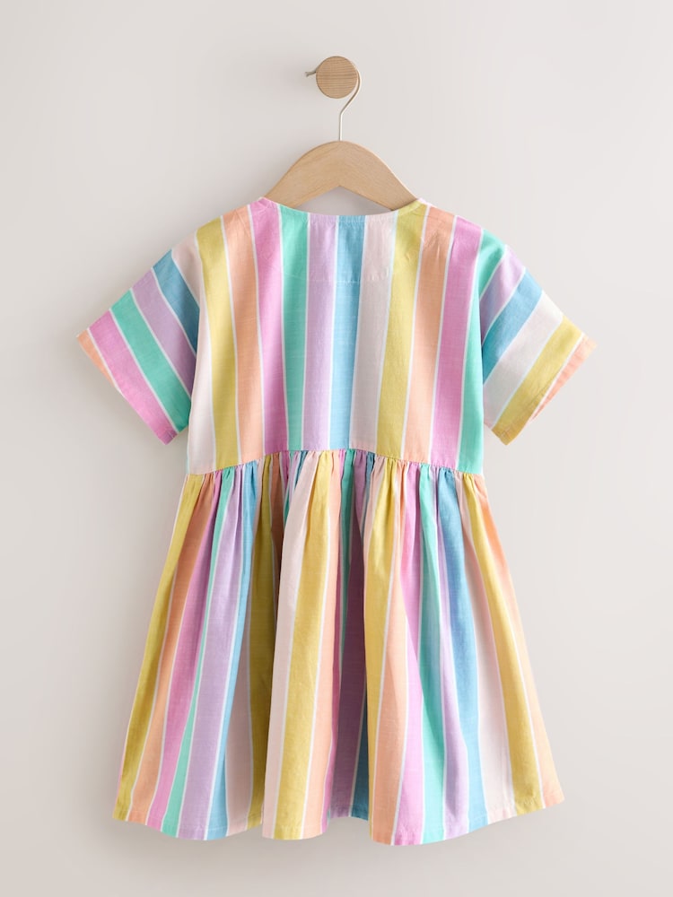 Buy Rainbow Stripe Short Sleeve Button Through Dress (3-16yrs) from Next USA Buy Rainbow Stripe Short Sleeve Button Through Dress (3-16yrs) from Next USA