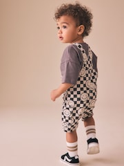 Black/Neutral Happy Face Checkerboard Dungarees (3mths-7yrs) - Image 4 of 9