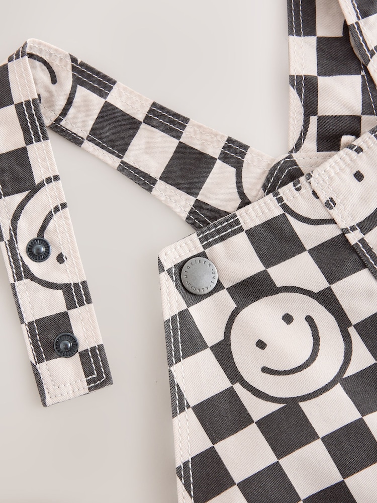 Black/Neutral Happy Face Checkerboard Dungarees (3mths-7yrs) - Image 9 of 9