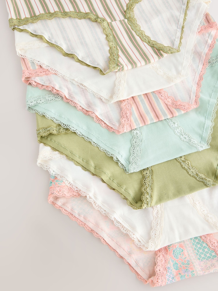 Pink/Green Midi Cotton and Lace Knickers 7 Pack - Image 10 of 10