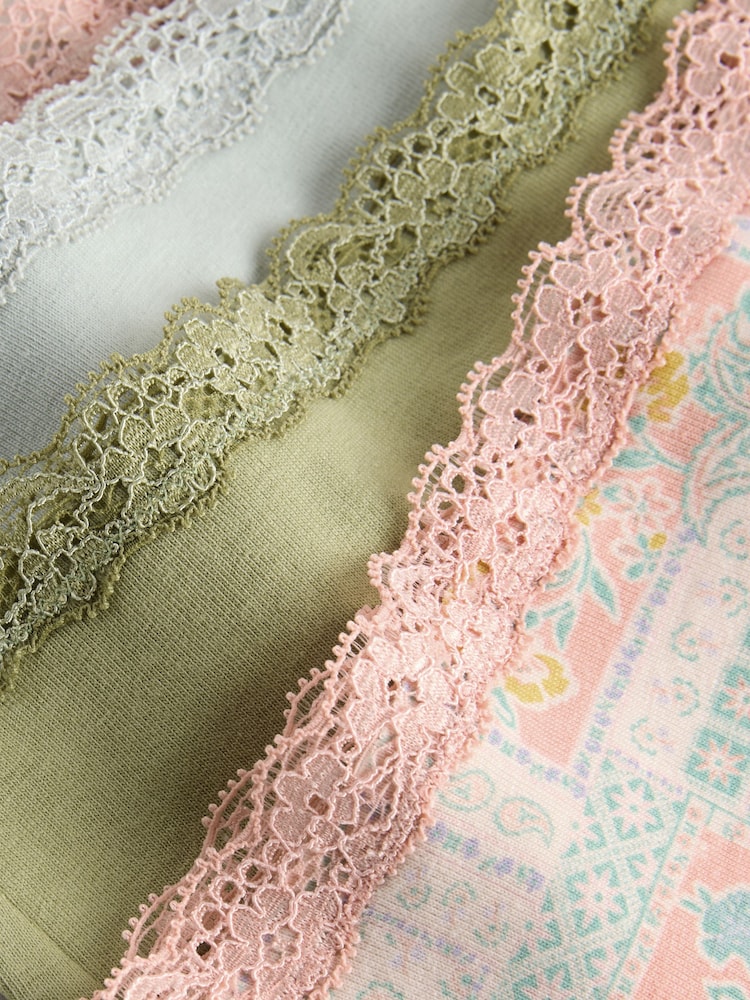 Pink/Green Thong Cotton and Lace Knickers 7 Pack - Image 10 of 10