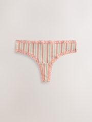 Pink/Green Thong Cotton and Lace Knickers 7 Pack - Image 2 of 10