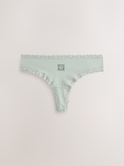 Pink/Green Thong Cotton and Lace Knickers 7 Pack - Image 6 of 10