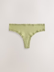 Pink/Green Thong Cotton and Lace Knickers 7 Pack - Image 7 of 10