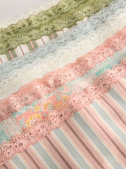 Pink/Green Thong Cotton and Lace Knickers 7 Pack - Image 9 of 10