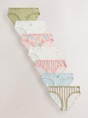 Pink/Green High Leg Cotton and Lace Knickers 7 Pack - Image 1 of 10