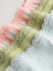 Pink/Green High Leg Cotton and Lace Knickers 7 Pack - Image 9 of 10