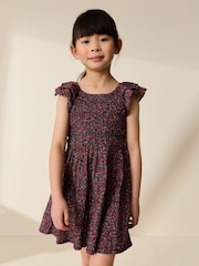 Black Ditsy Smocked Frill Sleeve Dress (3-16yrs) - Image 1 of 7