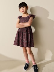 Black Ditsy Smocked Frill Sleeve Dress (3-16yrs) - Image 2 of 7