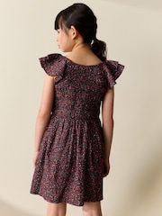 Black Ditsy Smocked Frill Sleeve Dress (3-16yrs) - Image 3 of 7