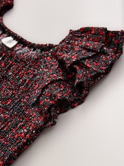 Black Ditsy Smocked Frill Sleeve Dress (3-16yrs) - Image 6 of 7