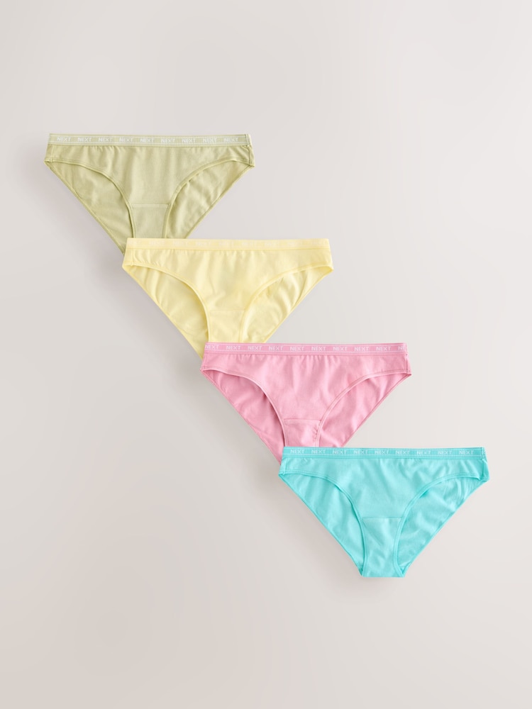 Pink/Yellow/Blue/Green Bikini Cotton Logo Knickers 4 Pack - Image 1 of 7