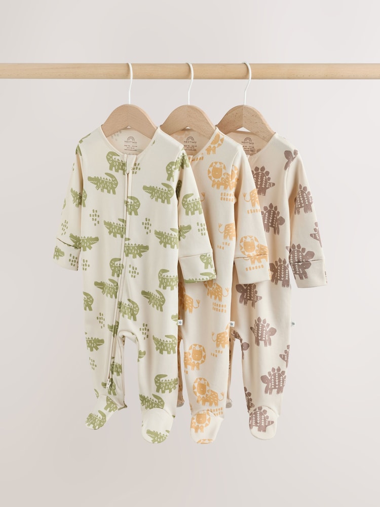 Multi Safari Two Way Zip Baby Sleepsuits 3 Pack (0mths-2yrs) - Image 1 of 13 Multi Safari Two Way Zip Baby Sleepsuits 3 Pack (0mths-2yrs) - Image 1 of 13