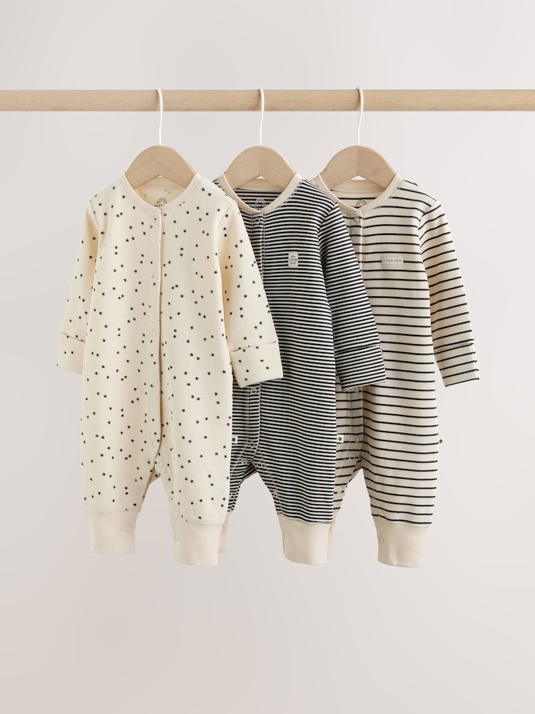 Monochrome Waffle Baby Sleepsuits 3 Pack (0mths-3yrs) - Image 1 of 12 Monochrome Waffle Baby Sleepsuits 3 Pack (0mths-3yrs) - Image 1 of 12