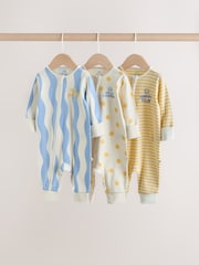 Yellow/Blue Sunshine Two Way Zip Baby Sleepsuits 3 Pack (0mths-3yrs) - Image 1 of 12