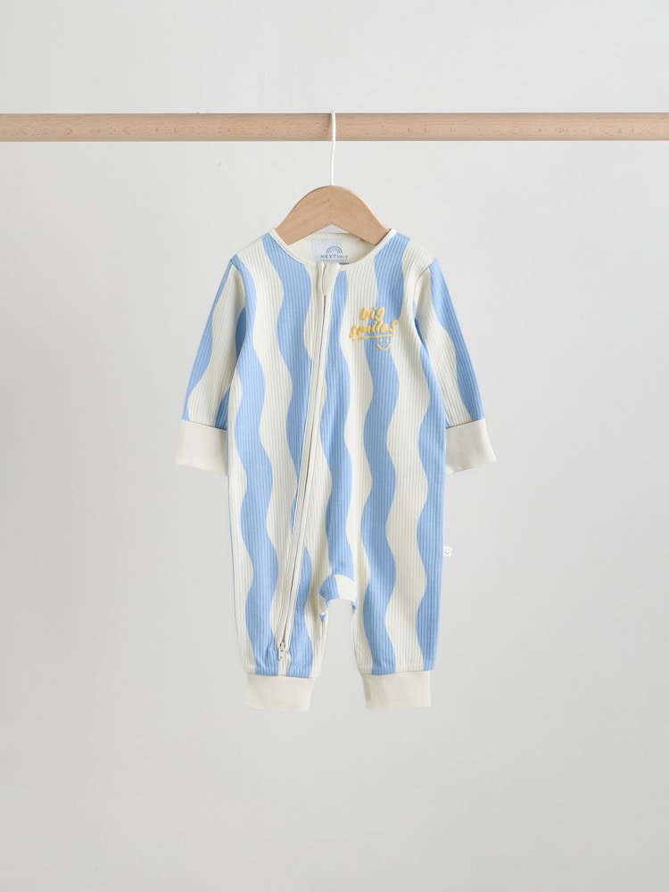 Yellow/Blue Sunshine Two Way Zip Baby Sleepsuits 3 Pack (0mths-3yrs) - Image 2 of 12