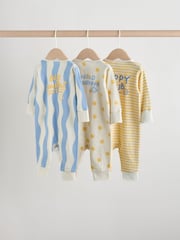 Yellow/Blue Sunshine Two Way Zip Baby Sleepsuits 3 Pack (0mths-3yrs) - Image 5 of 12