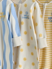 Yellow/Blue Sunshine Two Way Zip Baby Sleepsuits 3 Pack (0mths-3yrs) - Image 7 of 12