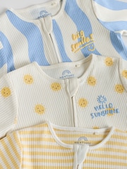 Yellow/Blue Sunshine Two Way Zip Baby Sleepsuits 3 Pack (0mths-3yrs) - Image 8 of 12