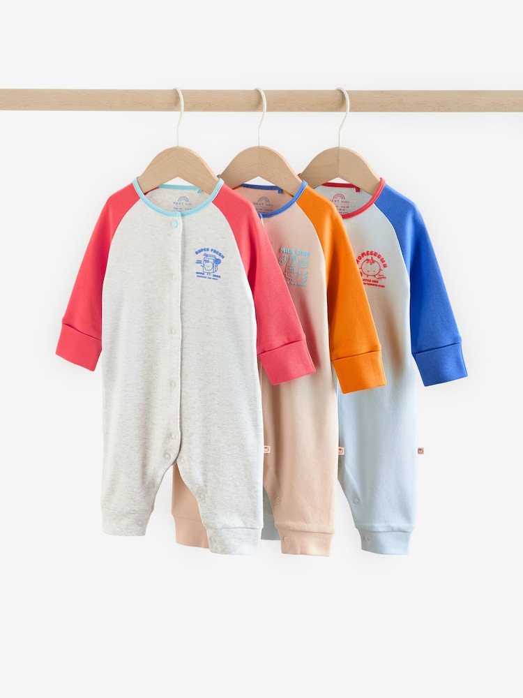 Multi Raglan Baby Sleepsuits 3 Pack (0mths-3yrs) - Image 1 of 15
