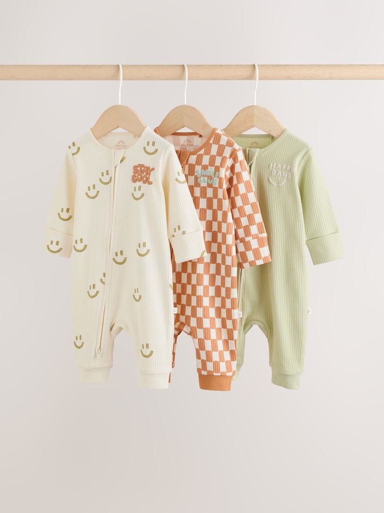 Multi Two Way Zip Baby Sleepsuits 3 Pack (0mths-3yrs) - Image 1 of 13