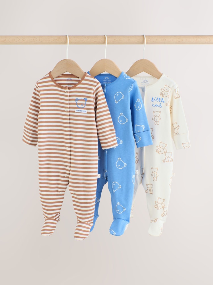 Blue/Ecru Bear 3 Pack Baby Sleepsuits (0mths-2yrs) - Image 1 of 13 Blue/Ecru Bear 3 Pack Baby Sleepsuits (0mths-2yrs) - Image 1 of 13